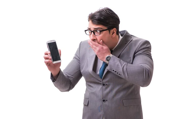 Homme d'affaires avec téléphone portable isolé sur blanc — Photo