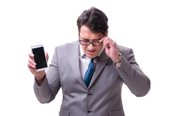 Homme d'affaires avec téléphone portable isolé sur blanc — Photo