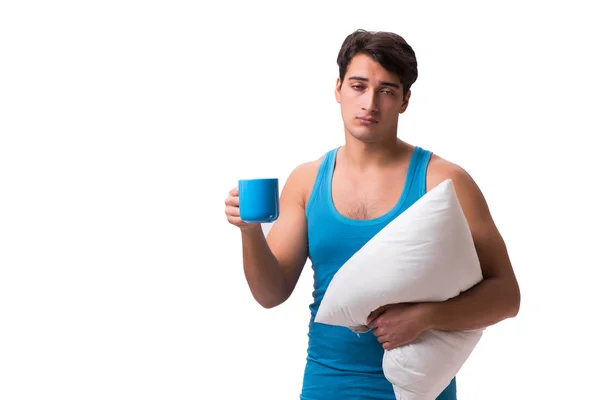 Νεαρός άνδρας με φλιτζάνι καφέ που απομονώνονται σε λευκό — Φωτογραφία Αρχείου