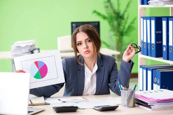 Женщина финансовый менеджер представляет график сидя в O — стоковое фото