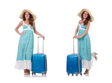 Beyaz bavullu kadın gezgin.