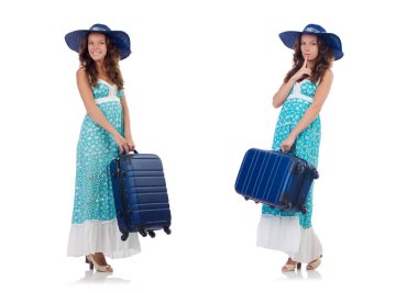 Beyaz bavullu kadın gezgin.