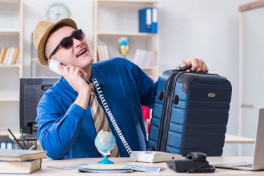 Young employee preparing for vacation trip  clipart