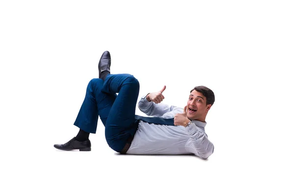 Businessman lying on the floor isolated on white — Stock Photo, Image