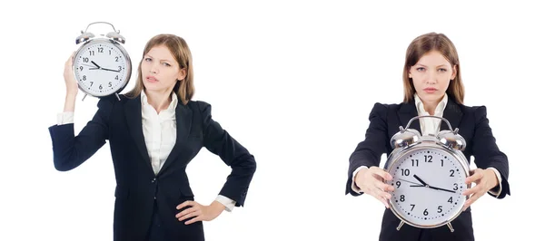 Mujer Negocios Con Reloj Aislado Blanco — Foto de Stock