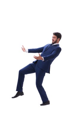 Genç işadamı beyaz arka planda izole edilmiş. 