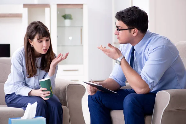 Young woman visiting male psychologist for unreciprocated love — Stock Photo, Image