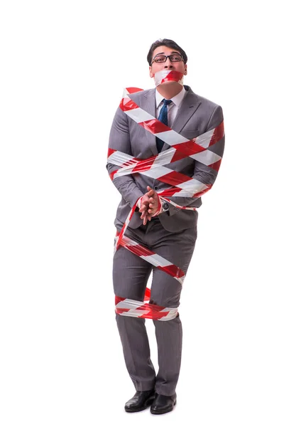 Businessman tied by tape isolated on white — Stock Photo, Image