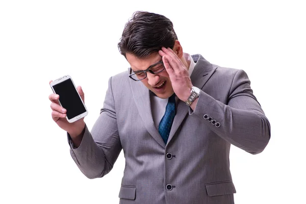 Homme d'affaires avec téléphone portable isolé sur blanc — Photo