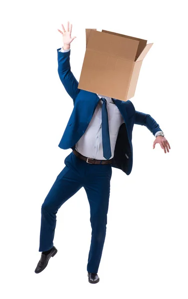 Бизнесмен с пустой коробкой на голове — стоковое фото