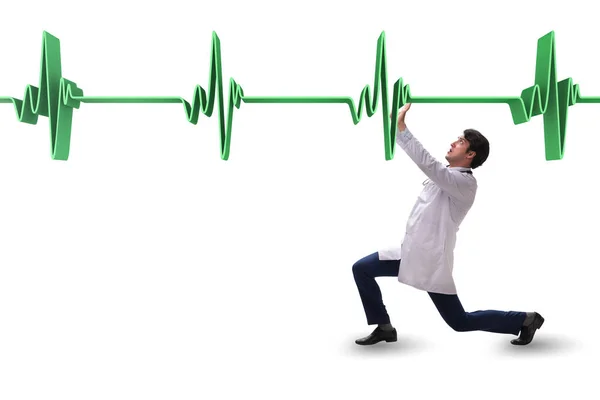 Doctor cardiologist supporting cardiogram heart line — Stock Photo, Image