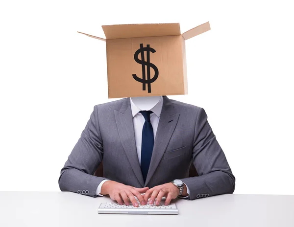 Businessman with dollar box on his head — Stock Photo, Image