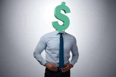 Kafası yerine dolar işareti olan bir iş adamı.