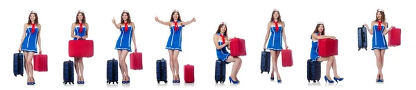 Woman with suitacases preparing for summer vacation — Stock Photo, Image