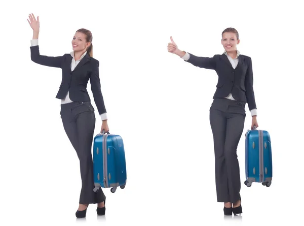 Mulher com suitacases se preparando para férias de verão — Fotografia de Stock