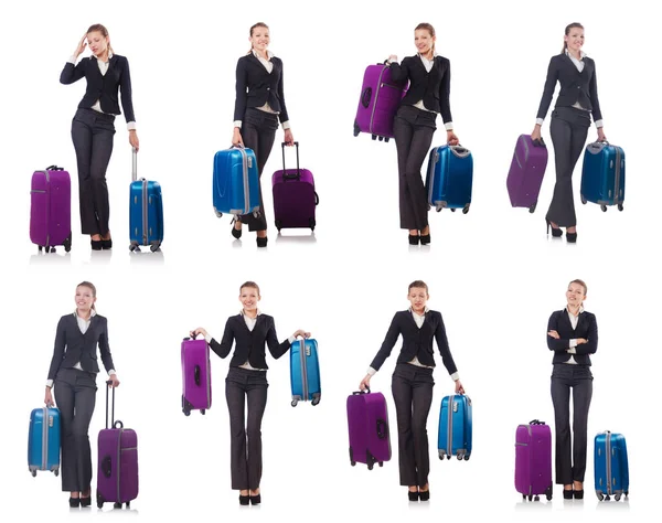 Donna con suitacasi che si prepara per le vacanze estive — Foto Stock