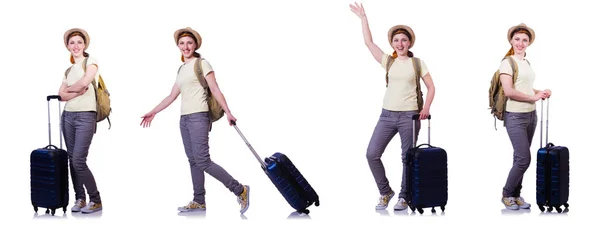 Donna con suitacasi che si prepara per le vacanze estive — Foto Stock