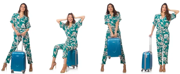 Mujer con maletas preparándose para las vacaciones de verano —  Fotos de Stock