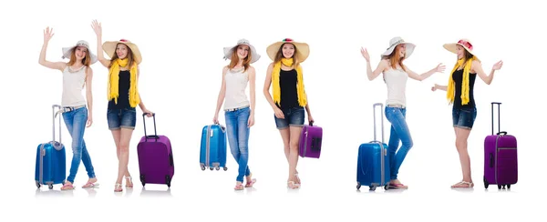 Woman going to summer vacation isolated on white — Stock Photo, Image