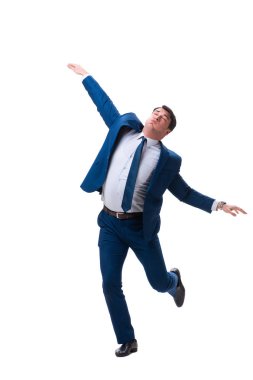 Komik poz üzerinde beyaz izole iş adamı