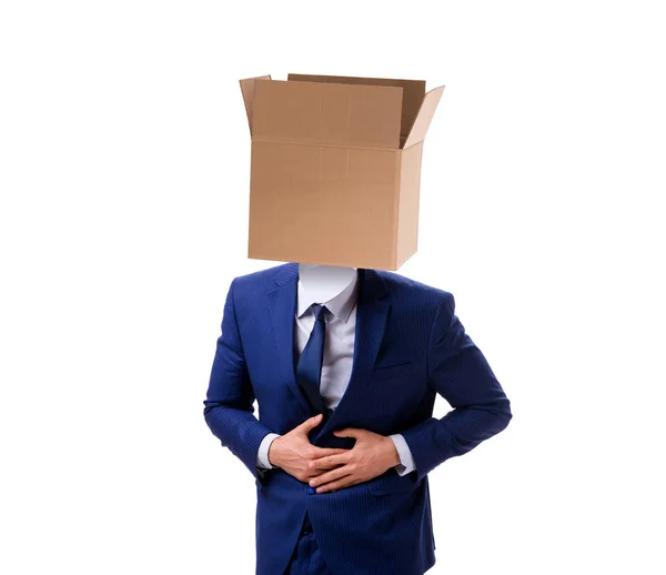 Businessman with blank box on his head — Stock Photo, Image