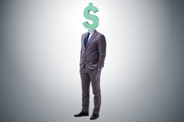 Kafası yerine dolar işareti olan bir iş adamı.