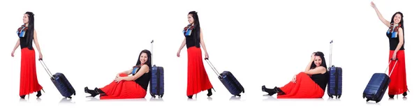 Woman with suitacases preparing for summer vacation — Stock Photo, Image