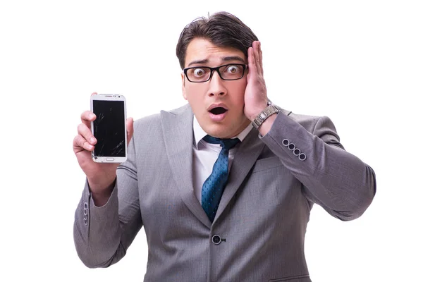 Бизнесмен с мобильным телефоном изолирован на белом — стоковое фото