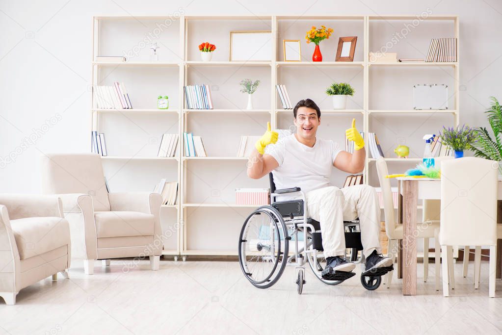 Disabled cleaner doing chores at home