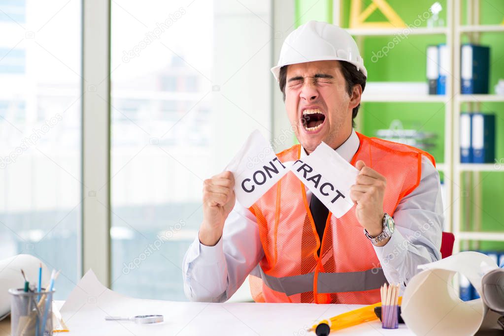 Angry construction supervisor cancelling contract 
