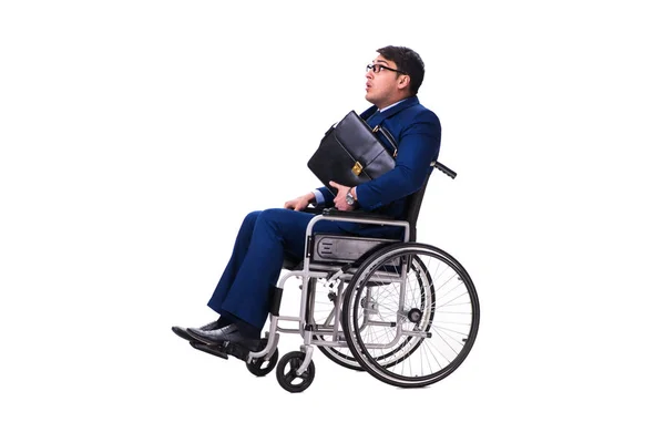 在白色背景下隔离轮椅的商人 — 图库照片