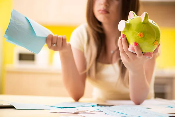 Young woman wife in budget planning concept — Stock Photo, Image