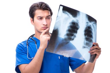 Röntgen görüntüsü olan radyolog doktor beyazı izole etti.