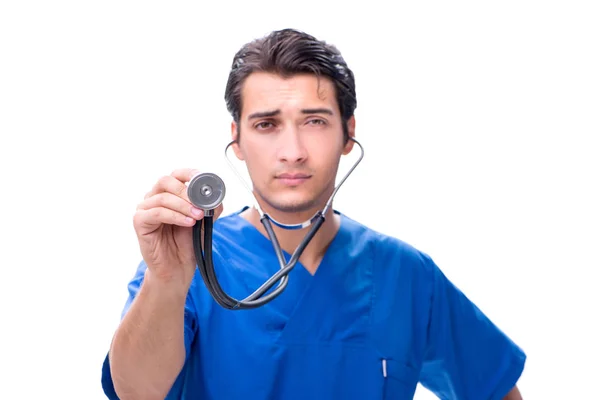 Jovem Médico Masculino Isolado Fundo Branco — Fotografia de Stock