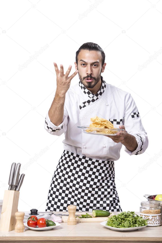 Funny male cook isolated on the white background