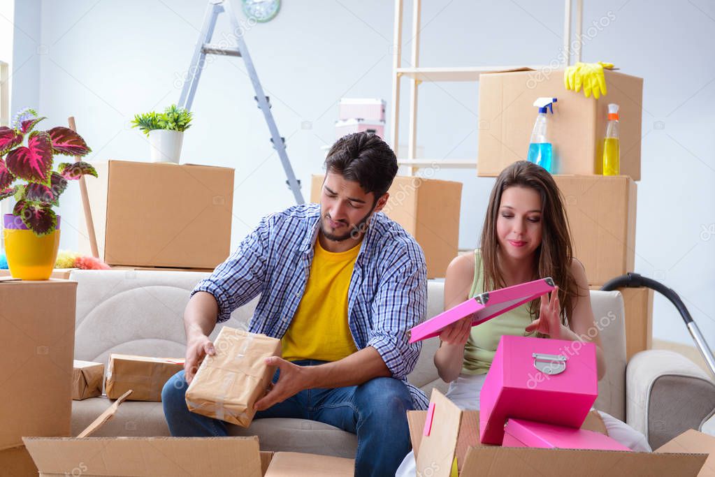 Family preparing for christmas after relocation