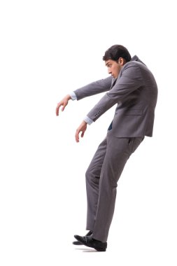 Beyaz arka plan üzerinde izole genç kukla işadamı