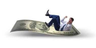 Beyaz adam izole doları banknot üzerinde mutlu işadamı