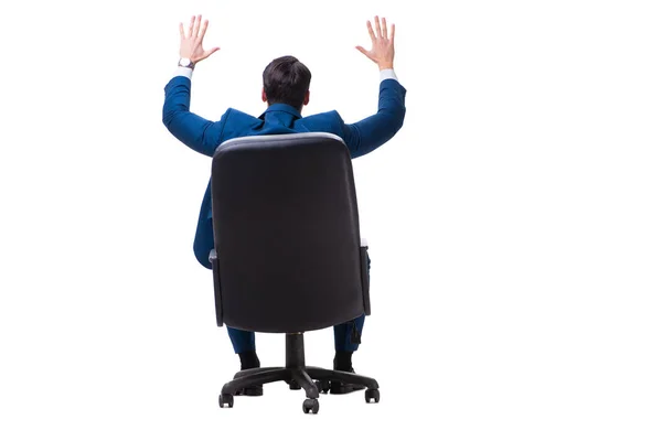Бізнесмен сидить на стільці ізольовано на білому — стокове фото