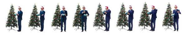 Uomo d'affari decorazione albero di Natale isolato su bianco — Foto Stock