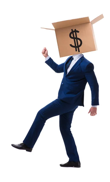 Podnikatel s dolarovou krabicí na hlavě — Stock fotografie