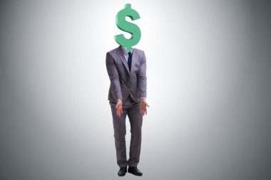 Kafası yerine dolar işareti olan bir iş adamı.