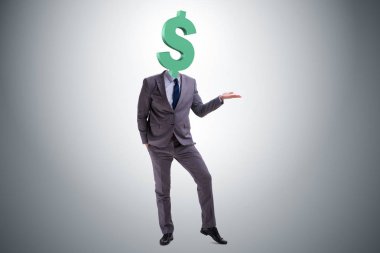 Kafası yerine dolar işareti olan bir iş adamı.