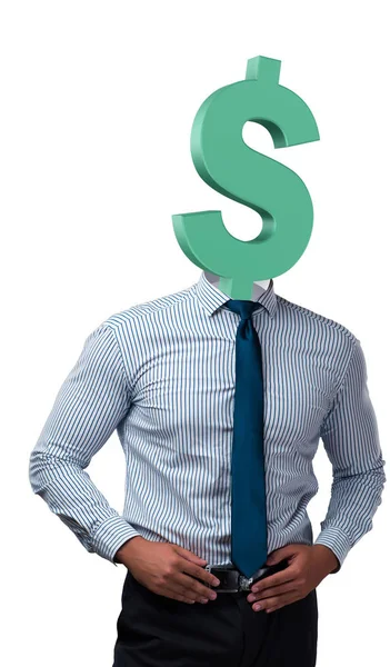 Podnikatel s dolarovou značkou místo hlavy — Stock fotografie