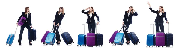 Donna con suitacasi che si prepara per le vacanze estive — Foto Stock