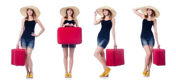 Suitacases 여름 휴가 대 한 준비와 여자 — 스톡 사진