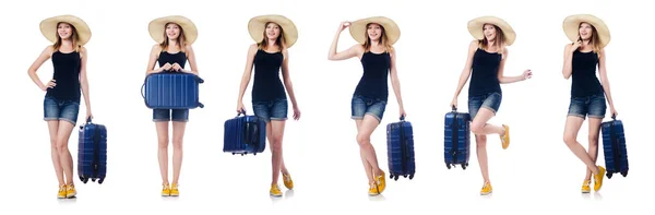 Donna con suitacasi che si prepara per le vacanze estive — Foto Stock