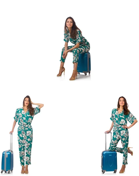 Woman with suitacases preparing for summer vacation — Stock Photo, Image