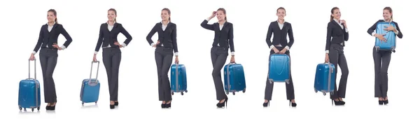 Woman with suitacases preparing for summer vacation — Stock Photo, Image