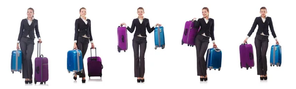 Donna con suitacasi che si prepara per le vacanze estive — Foto Stock